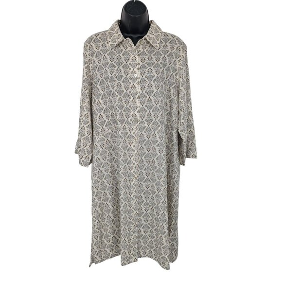 Cloth & Portrait Shirt Dress Size XL Button Up Roll Tabs Damask Print Artsy Boho - Picture 1 of 9